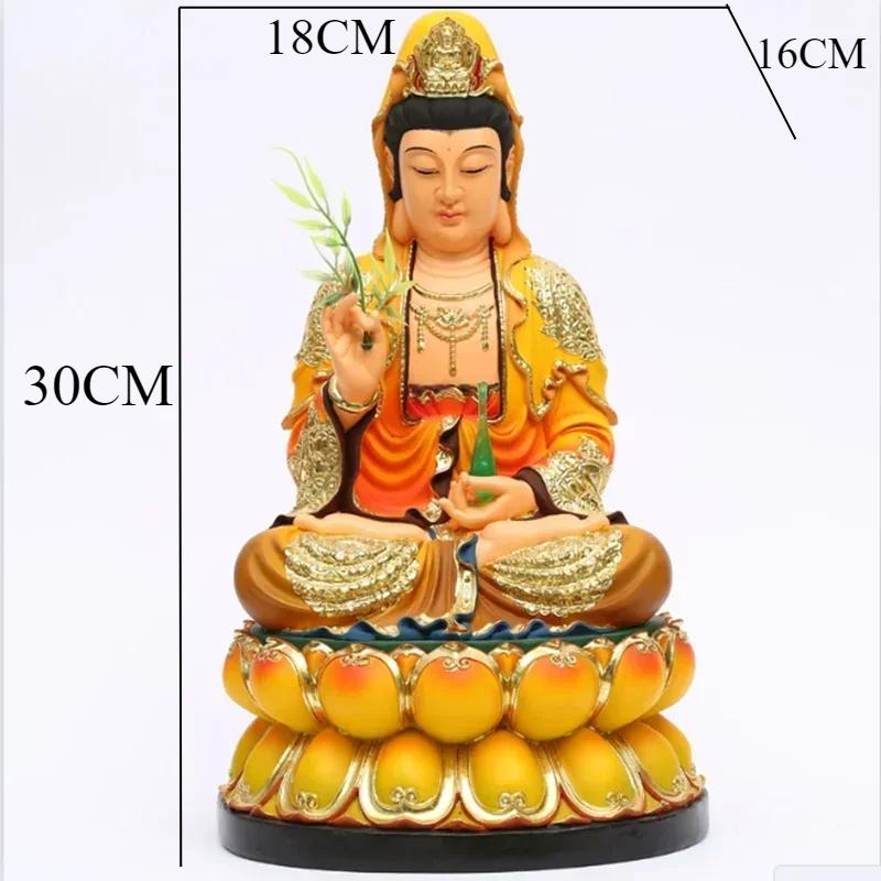 12 inch resin Buddha statue, 30cm colorful Guanyin statue decoration, praying and offering in the Buddha hall