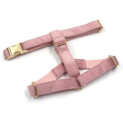 Mihala Boss Luxury Pink Velvet Dog Harness with Gold Buckle