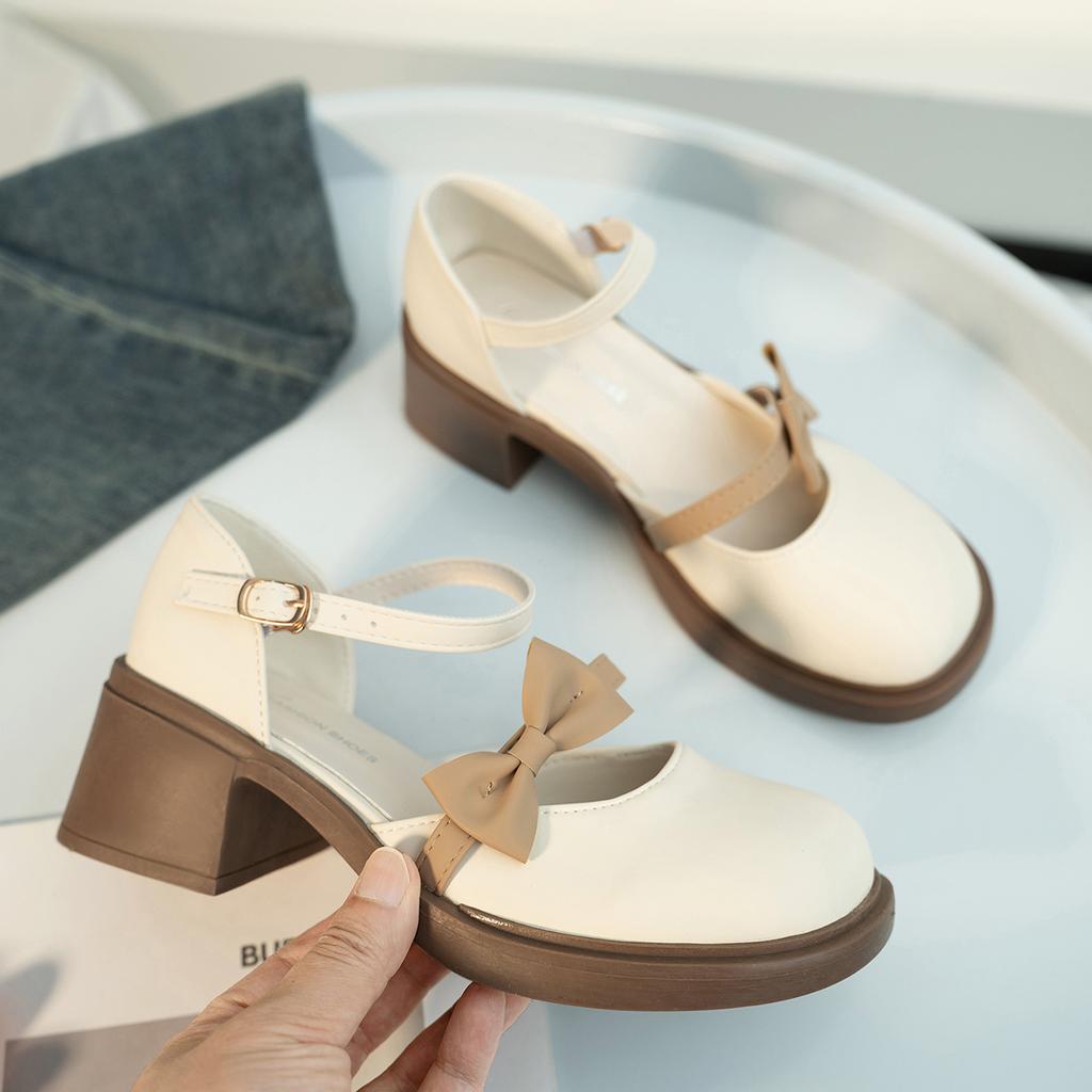 Comfortable Little Leather Shoes for Women 2025 Spring New Style French Beautiful Small Heel Shoes