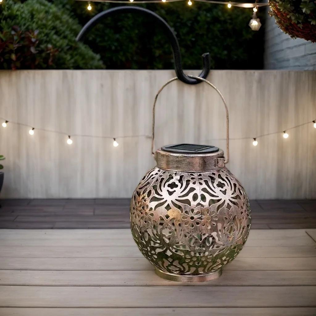 Solar Moroccan Lantern | LED Waterproof Tabletop Light with Handle | Portable Camping/Patio Decor | Auto Dusk-to-Dawn