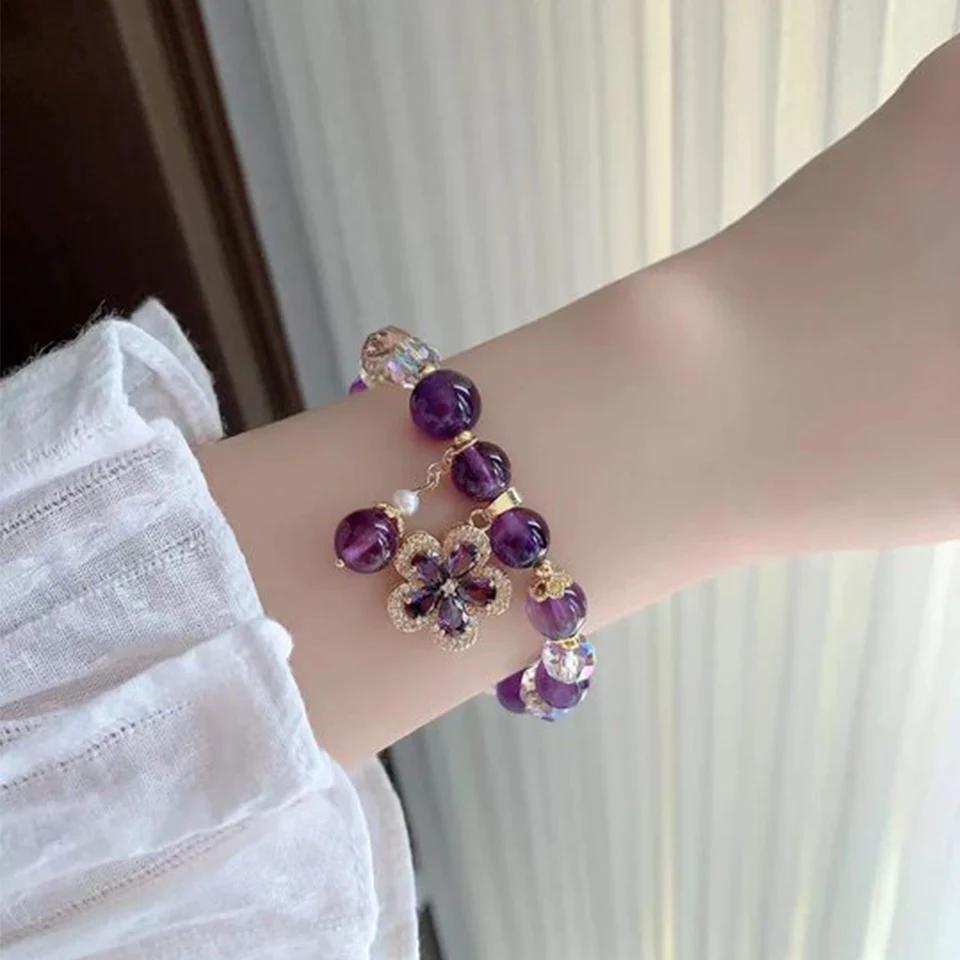 Exquisite Purple Crystal Beads Zircon Charm Bracelet for Women Girls Cute Birthday Jewelry Accessories Gifts