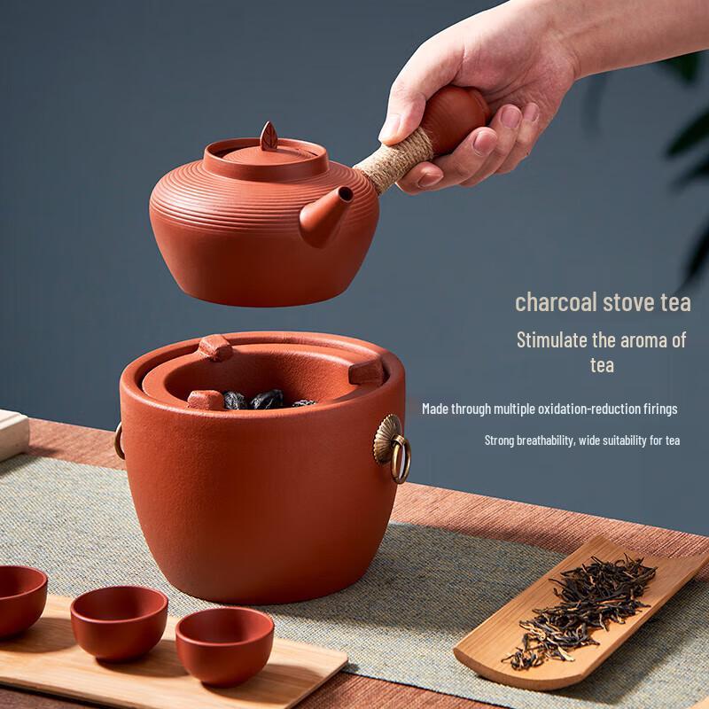 Red Clay Charcoal Tea Brewing Stove & Kettle Set
