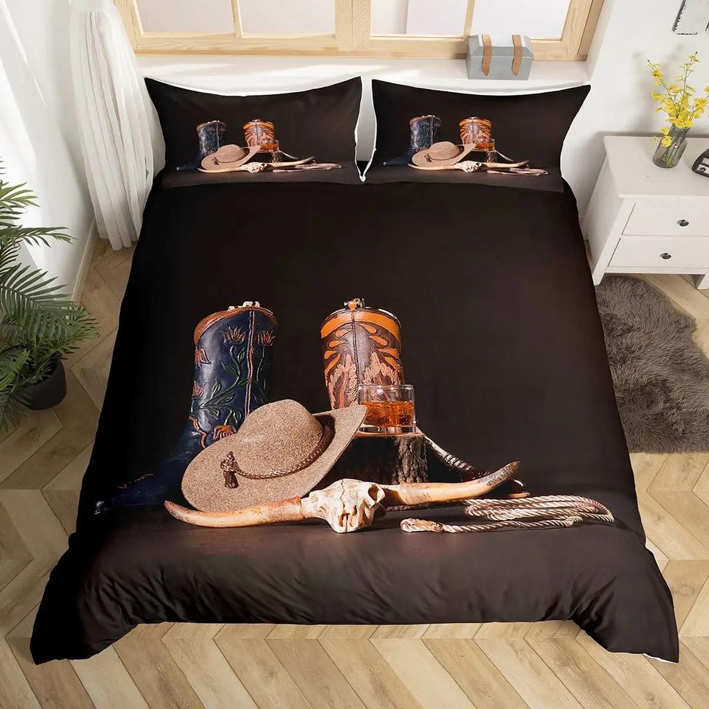 Western Cowboy King Queen Duvet Cover Black Shotgun Bedding Set For Kids Teens Adults Exotic Retro Style 2/3Pcs Soft Quilt Cover