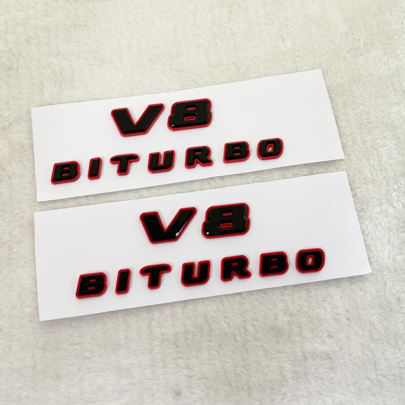 3D ABS Black Red Car Letters Logo V8 BITURBO Side Fender Badge Emblem Decal For Mercedes Benz AMG C63 E63S SL63 GLC63 G63 GLE63S