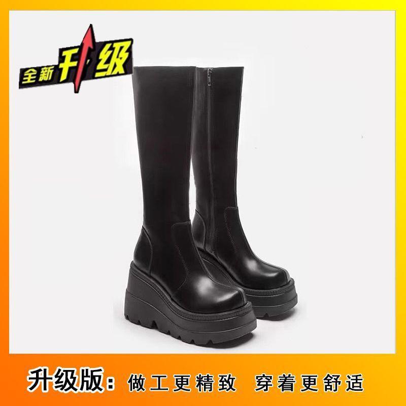 Big-headed Spice Girl Knight Boots Tall Boots Thick-soled Goth Small Height Boots y2k2025 Autumn New