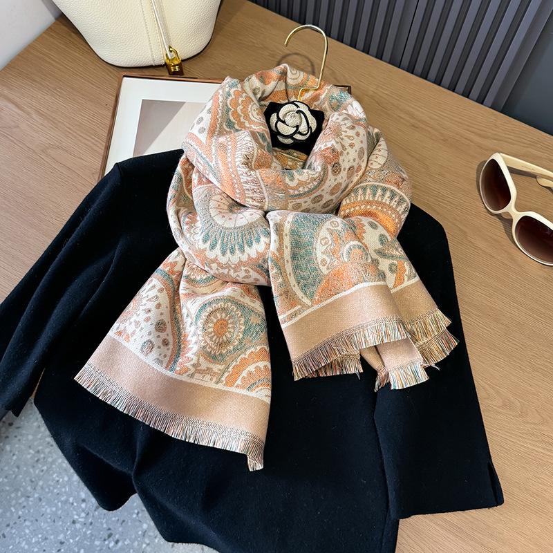 Autumn and Winter New Shawl Nap Blanket Imitation Cashmere Scarf Printed Fringed Warm Scarf