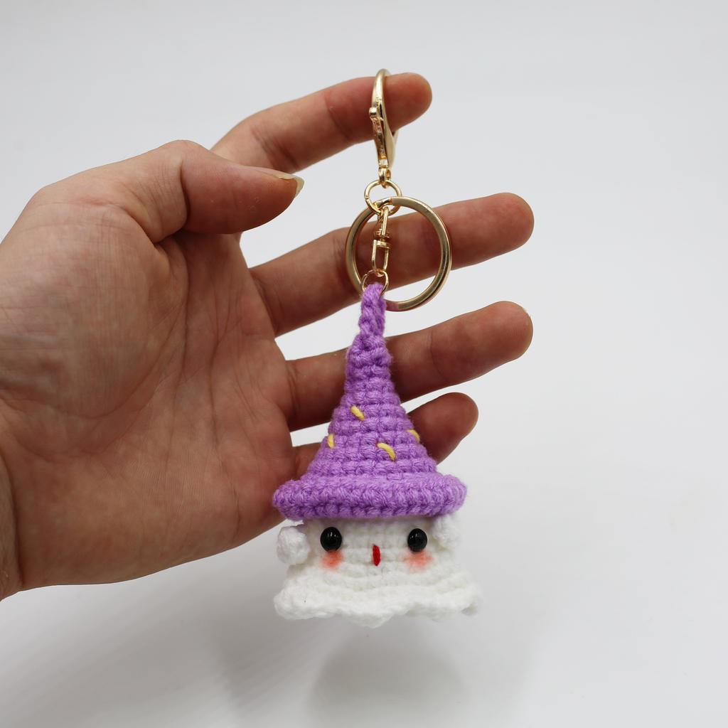 Creative Crocheted Little Ghost Hand Woven Pendants Halloween Decoration Handmade Yarn Crochet Bag Key Pendant Gift Home Decor