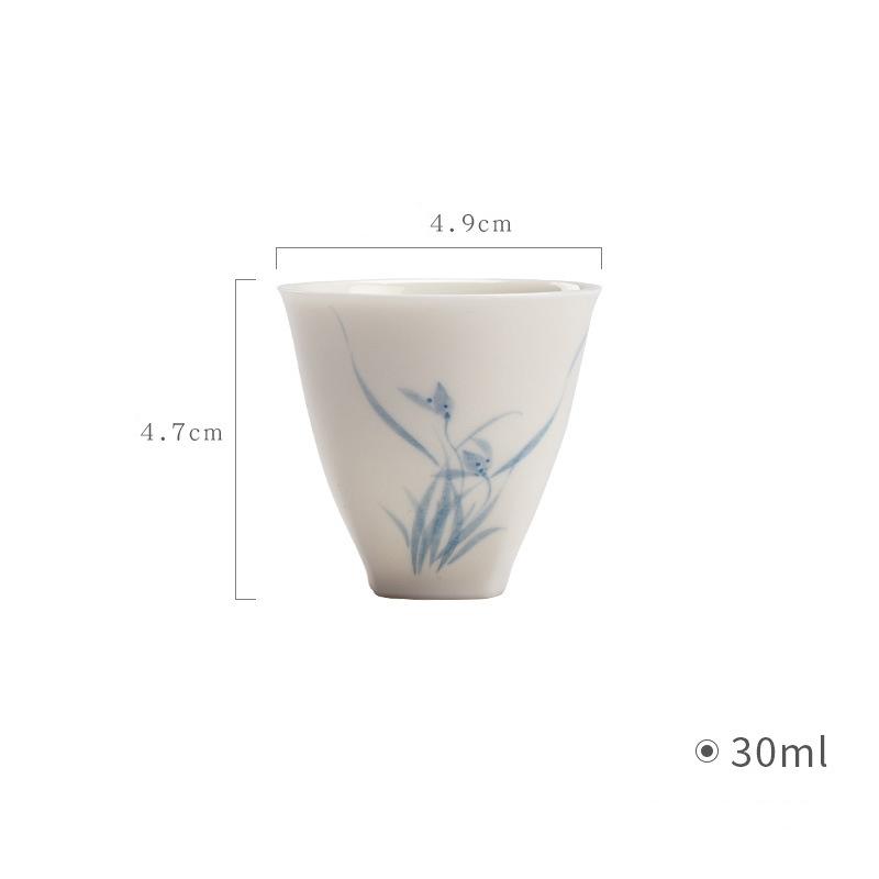 Ceramic Jade Clay Orchid Single Cup White Porcelain Chinese Style Kungfu Tea Cup Hand-painted Orchid Small Tea Cup