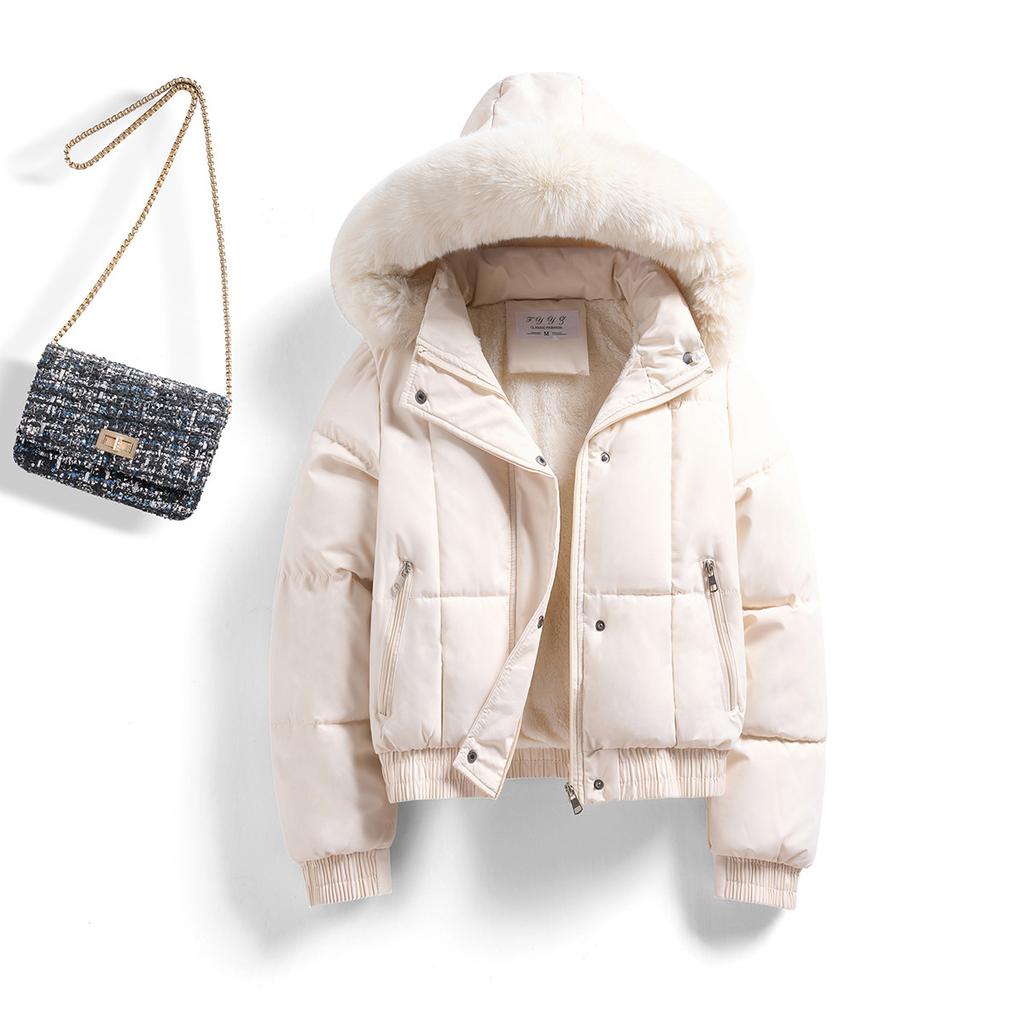 Women's short cotton-padded clothes, new winter loose and thickened hooded cotton-padded jackets, large fur collars, bread clothes, and jackets are tr