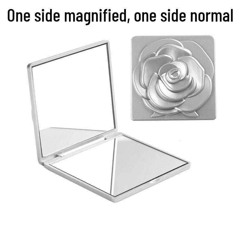 Rose Mini Double-Sided Square Makeup Mirror: Portable, Folding, Magnifying