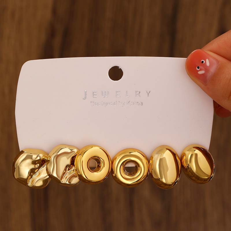 Vintage Gold Color CCB Round Stud Earrings Set for Women Exaggerated Geometric Hollow Personality Earrings Zircon Party Gifts