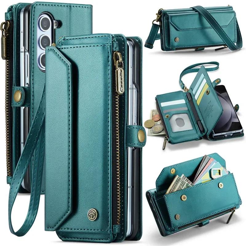 CaseMe Flip Leather Phone Case for Samsung Galaxy Z Fold 7 5G Fold 6 5 4 3 S25 Edge S24 FE S23 S22 S21 S20 Plus Note 20 Ultra Zipper Wallet Card Cover