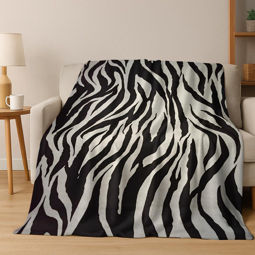 3D Zebra Stripes Leopard Tiger Animal Flannel Blanket Soft Warm Blanket for Home Bedroom Office Travel Camping Picnic Gift