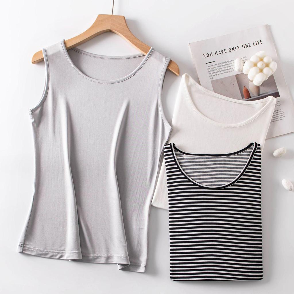 Autumn Pure Striped Silk Camisole: Women's Sleeveless Slimming Top for Innerwear or Outerwear
