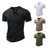 Men's Vintage Slub Cotton Henley T-Shirt - 5-Button Placket Stand Collar Curved Hem Casual Daily Tops In Multiple Solid Colors
