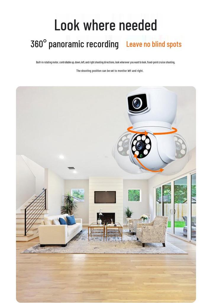 E27 Dual-Screen 360° WiFi Home Surveillance Bulb Camera, Full HD Color