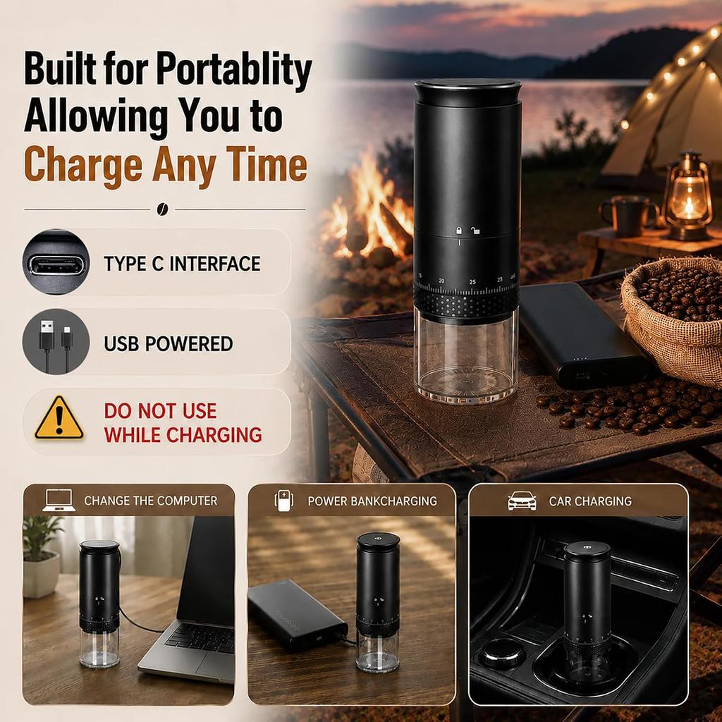 Portable Electric Coffee Grinder, 38 Adjustable Grind Settings for Espresso, Pour Over, French Press, Camping & Travel