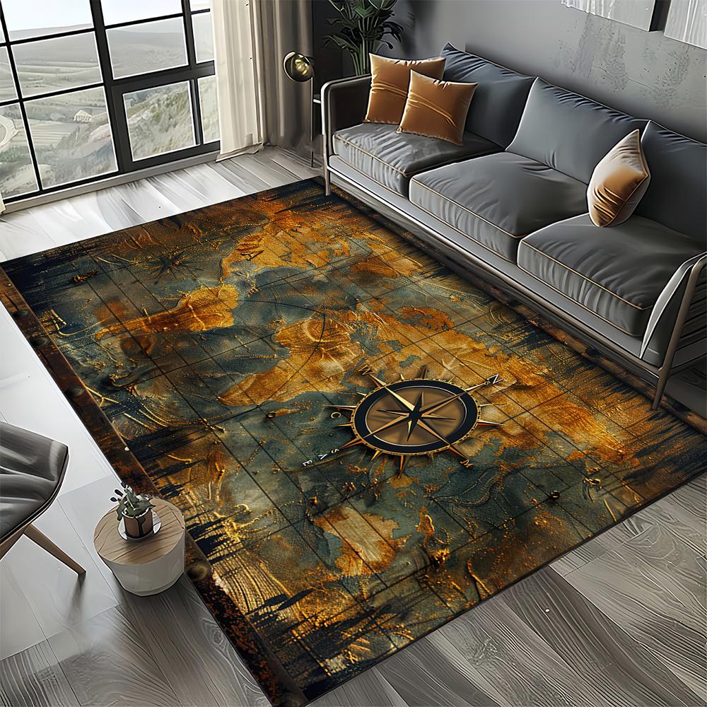 27 Style Retro Marine Nautical Chart Compass Map Carpet Rug for Home Living Room Bedroom Sofa Doormat Decor,Non-slip Floor Mat