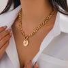 Hip Hop Style Irregular Round Plate Spring Necklace Personalized Alloy Necklace