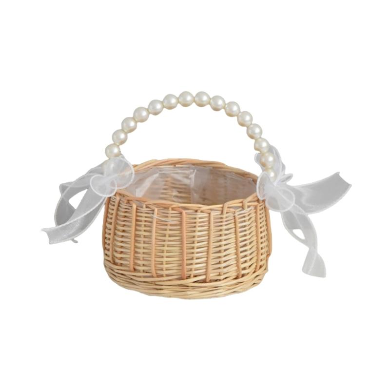 

Stylish Portable Tulle Handle Basket Contemporary Tulle Basket Highlighting Twin Fish Tail And Pearls Handle Feature S