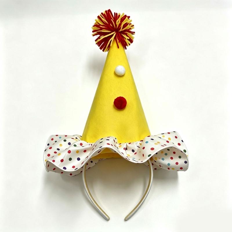 Upright Mini Party Clown Hat Accessory with Preassembled Headband for Quick Party and Costume Outfit Finishing and Styling