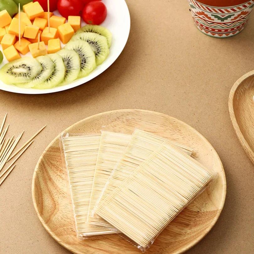 1000PCS Disposable Double-headed Bamboo Toothpicks Portable Teeth Cleaning Tool Floss Fruit Labels Restaurant Bagged Toothpic