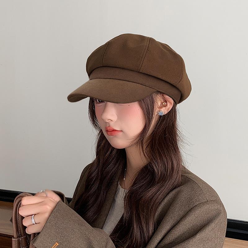 Autumn and Winter New Letter Octagonal Hat Japanese Literary Retro All Match Painter Beret Big Head Duck Tongue Hat