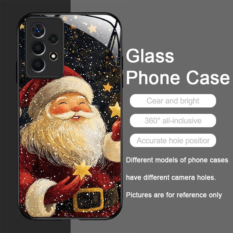 Süßes Weihnachts-Nikolaus-Muster Gehärtetes Glas Handyhülle für Samsung Galaxy A06 A55 A54 A53 A52 A36 A14 A15 A31 5G Y2K Hülle