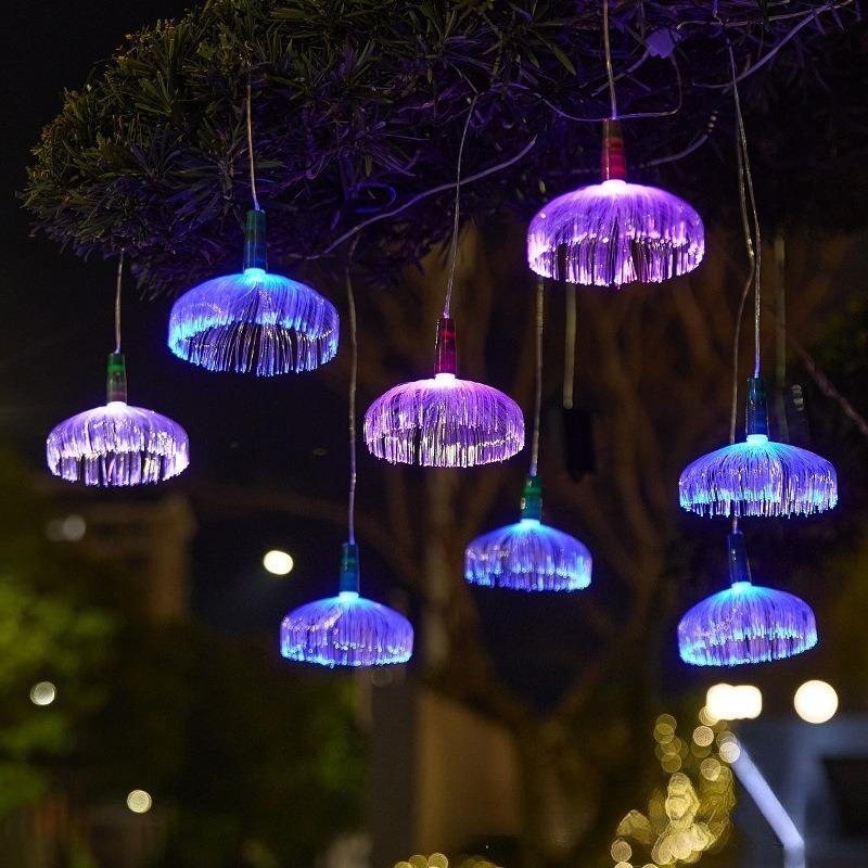 Solar Festoon LED Jellyfish Chandeliers Fiber Optic String Lights Restaurant Wedding Party Garden Tree Decorative