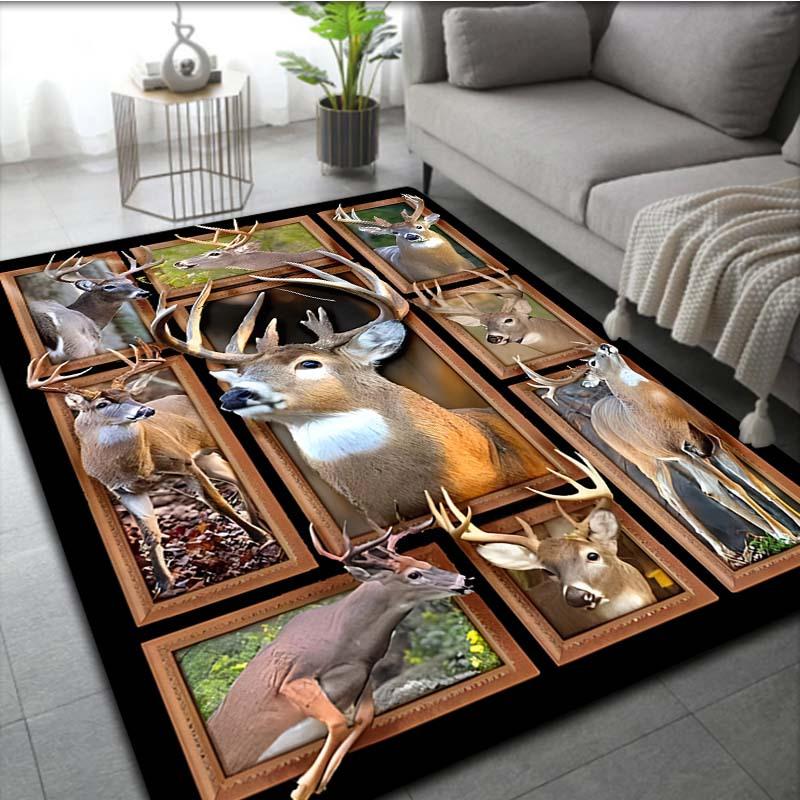 Deer Collage Area Rug for Living Room Decor  Wildlife Art Carpet with Nature Theme,Soft  Durable Floor Mat Skid Resistant Carpet