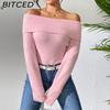BITCED Women's Tailored Off-Shoulder Sweater Sexy Bare-Shoulder Knit Sweater Solid-Color Base Layer Knit Top