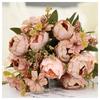 Buchet de bujori artificiali roz blush, Flori false de mătase cu verdeață pentru decor acasă, nuntă