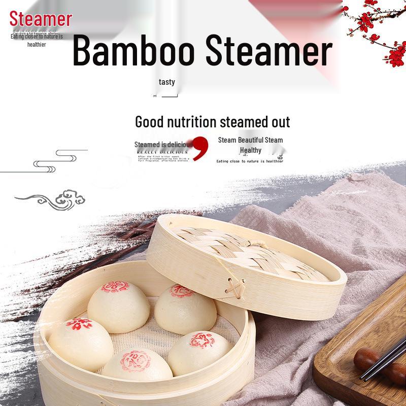 Portable Bamboo Steamer Basket with Lid for Mantou, Baozi, Xiaolongbao – Stackable Woven Design