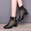 2025 Women's Spring-Summer Soft Leather Breathable Mesh Boots - Mid-Heel, Low Heel, Non-Slip, Round Toe, Chunky Heel Sandals