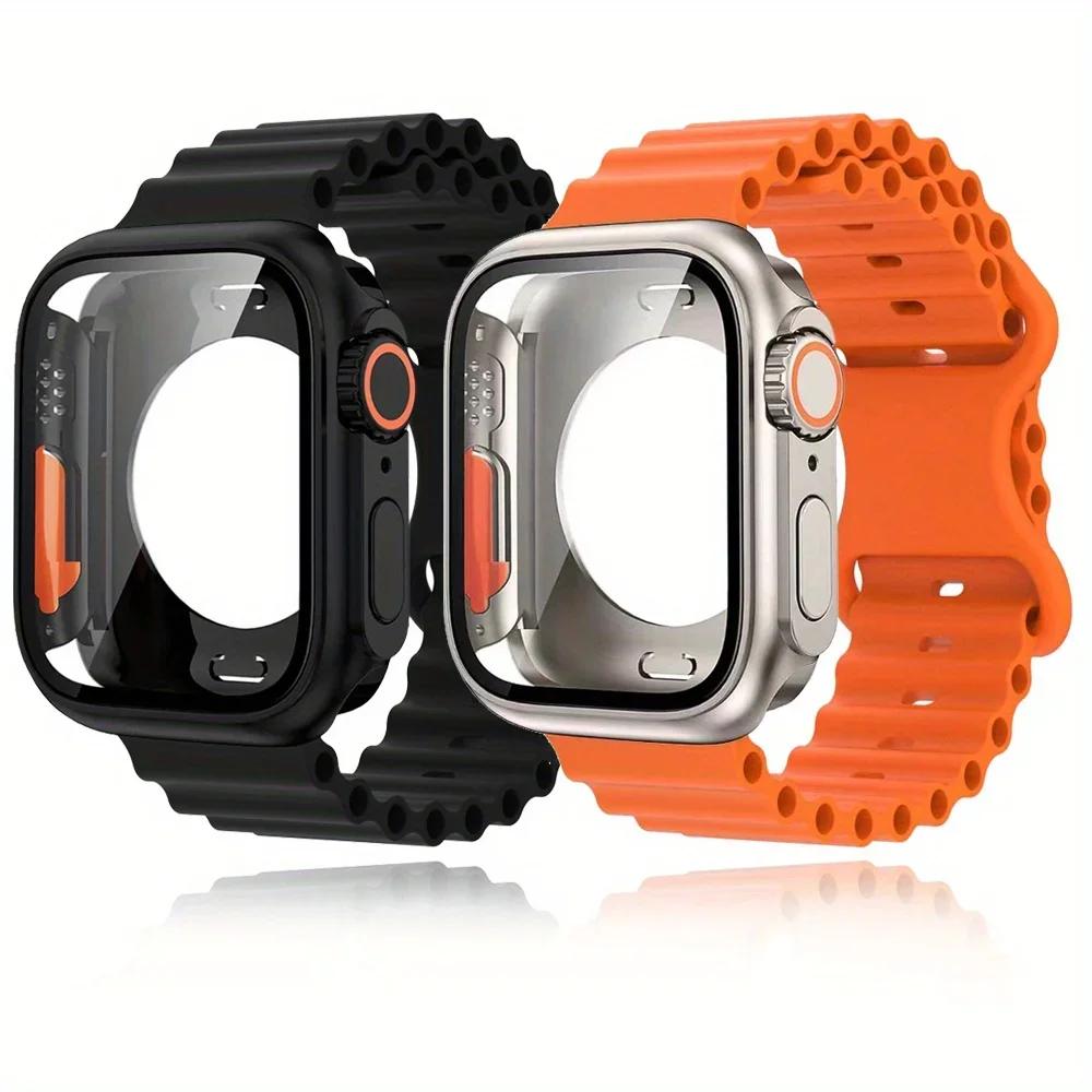 Custodia+Cinturino in Vetro per Apple Watch Band 40mm 41mm 44mm 45mm 42mm 46mm Pellicole Protettive Custodia per Apple IWatch Serie 10 9 8 7 6 54
