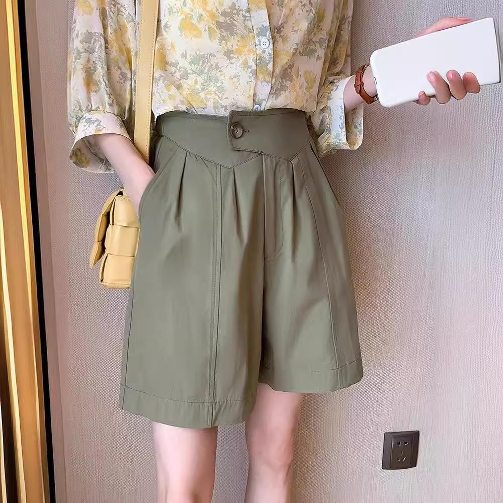 High Waist Cotton Wide-Leg Summer Shorts for Women - Plus Size, Korean Style, Non-Elastic, Loose Fit