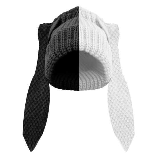 2Pcs 3D Long Rabbit Ears Beanie Hat, Women Bunny Knit Beanie Hat, Winter Warm Knit Rabbit Crochet Skull Hat, Patchwork Color ( Black & White, Blue &
