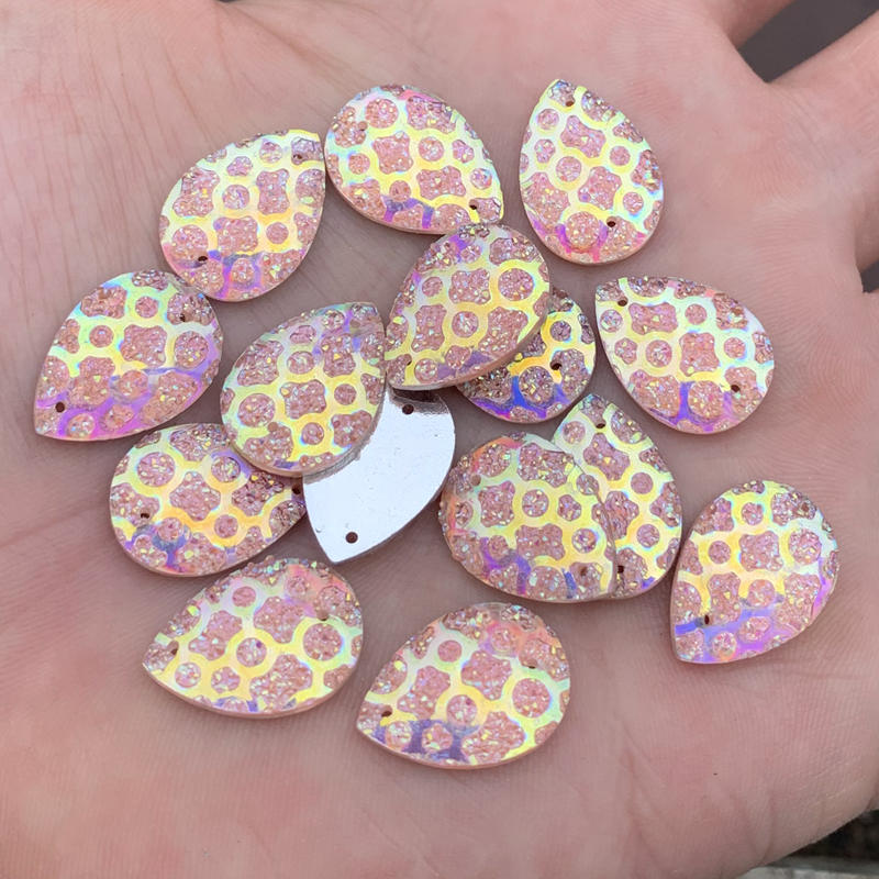 13*18mm Water Drop Resin Gems Stone For Bead Work Flat Back Tigrina Sew On Rhinestones With 2 Holes 40Pieces/lot -A53