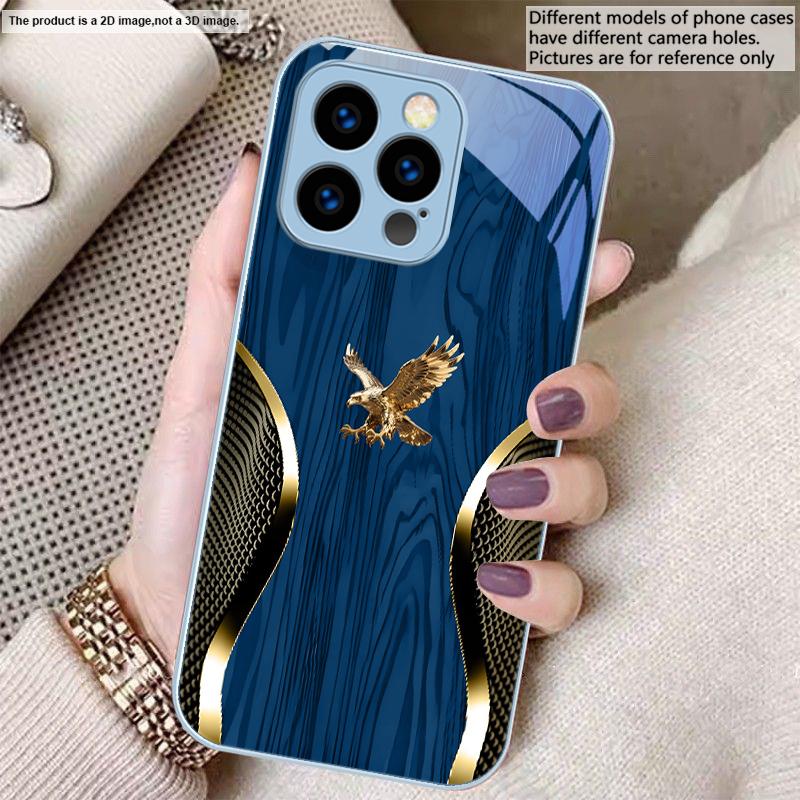 Noble Golden Eagle Ring For iPhone 17 Air 16 E 15 14 13 Plus 12 mini 17 Pro Max 11Pro XR Xs X 7 8 11 Tempered Glass Phone Case