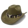 European and American Retro Ethnic Style Suede Top Hat Fashion Big Eaves Western Cowboy Hat Personalized Bull Head Tibetan Jazz Hat