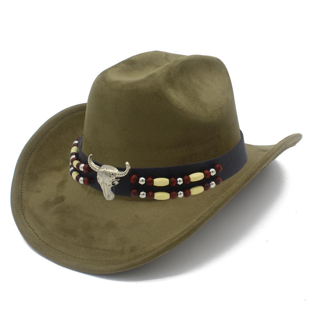 European and American Retro Ethnic Style Suede Top Hat Fashion Big Eaves Western Cowboy Hat Personalized Bull Head Tibetan Jazz Hat