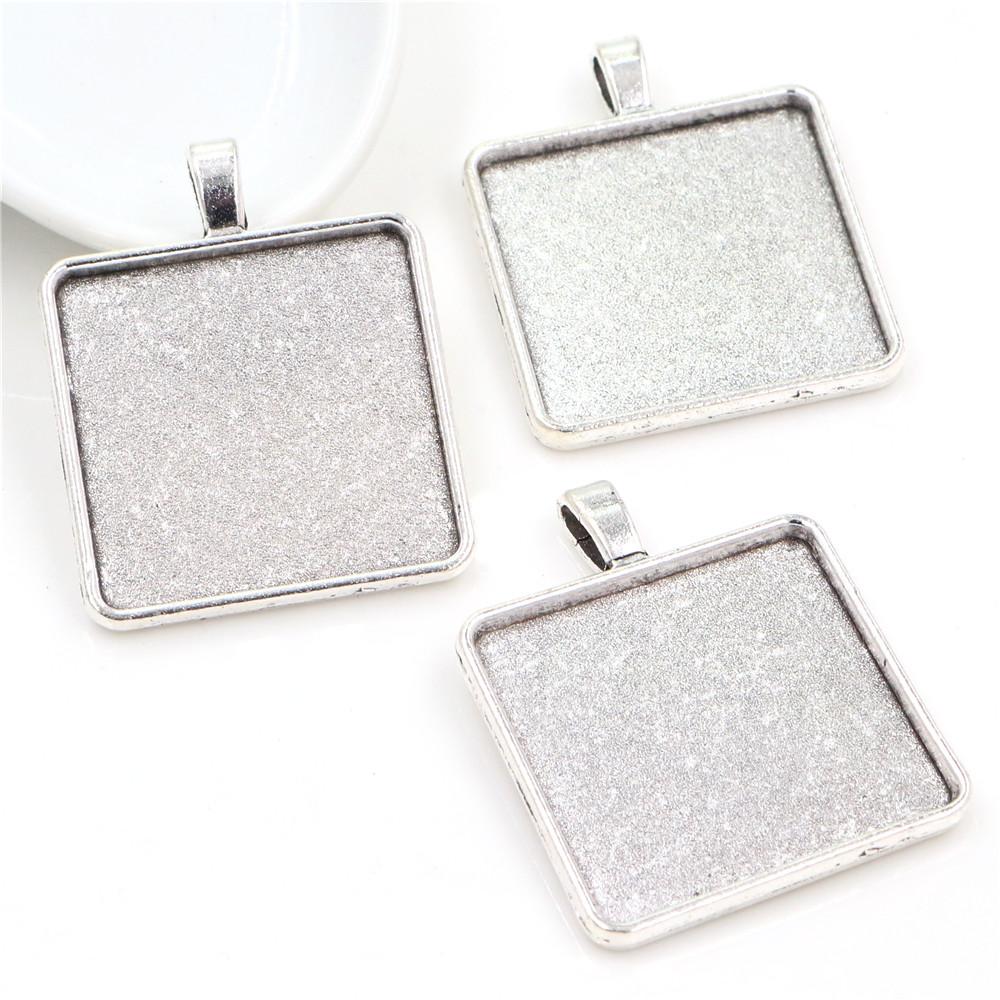 New Fashion 5pcs 25mm 30mm Inner Size 2 Colors Square Cabochon Base Setting Charms Pendant,Fit Square Glass Cabochons