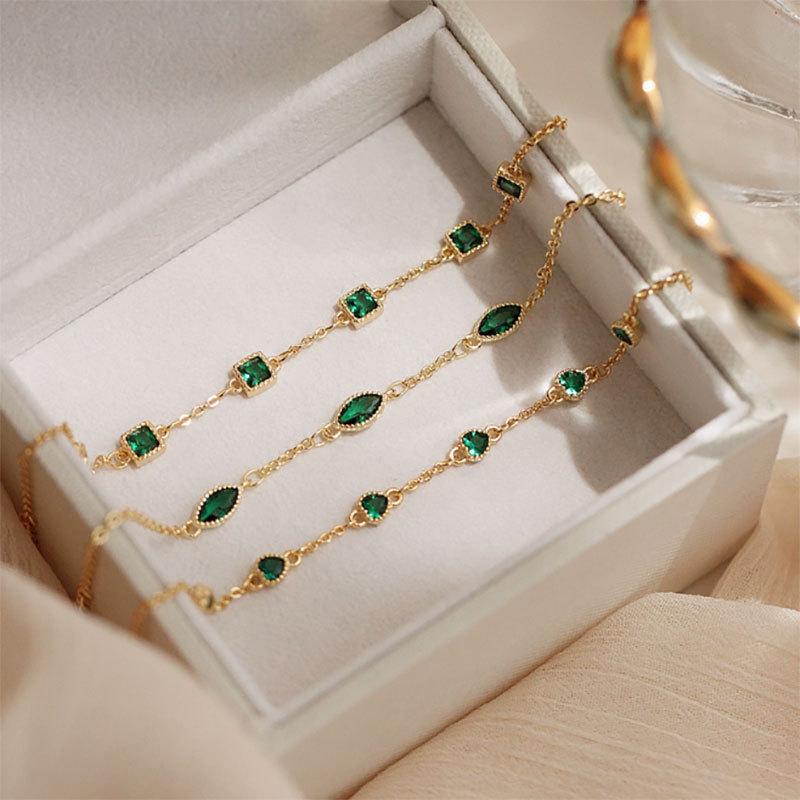 

925 Sterling Silver Simple Emerald Crystal Bracelet For Women Light Luxury Temperament Mother s Day Jewelry Gift 15cm add 3cm&Heart Zircon