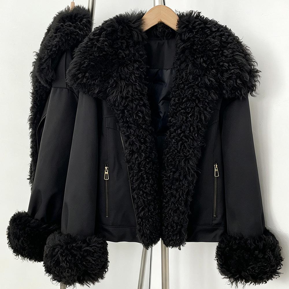 Winter new versatile commuter wind thickened warm jacket women's detachable natural real lamb fur collar down jacket