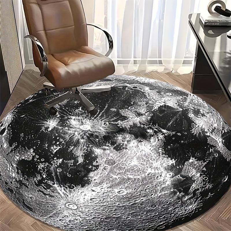 Crystal Velvet carpet2D Flat Print Not 3D Doormat 1pc, Creative Black and White Moon Pattern Printed Round Decorative Mat,