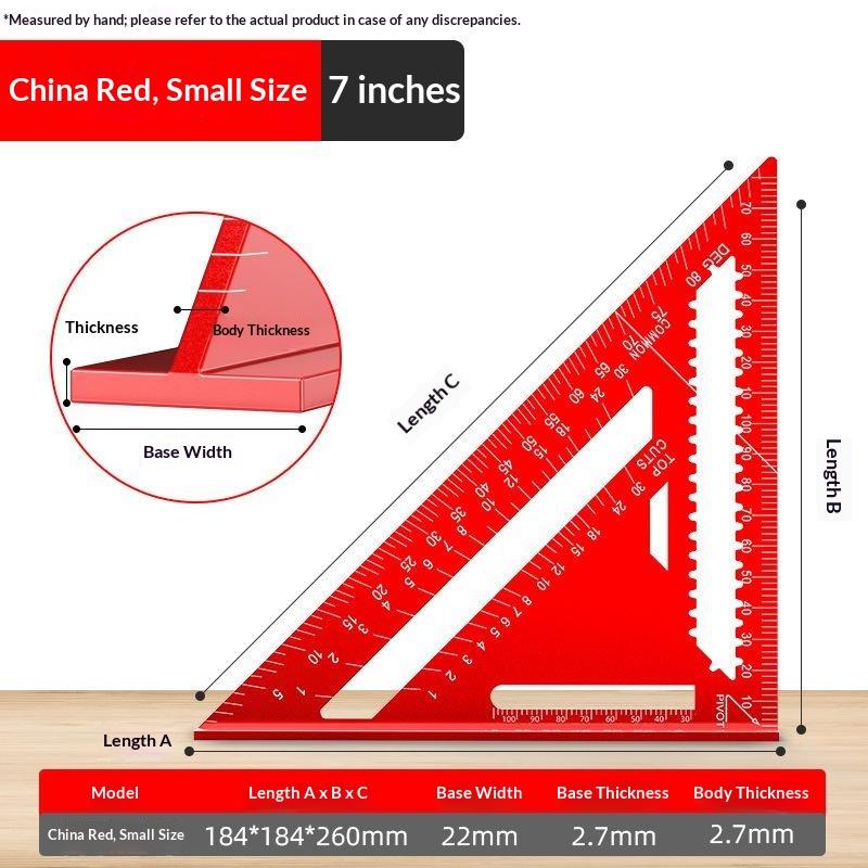 7/12 Inch Red Black Aluminum Precision Triangle Ruler Metric Woodworking Square For Carpenter Engineer And Home Decoration