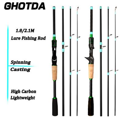 GHOTDA Casting Spinning Fishing Rod 1.8/2.1m UltraLight Carbon Travel Lure Pole 4/5 Sections EVA Handle Baitcasting Fishing Rod