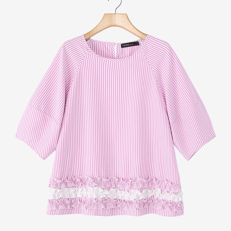 

ZANZEA Женская повседневная блузка с круглым вырезом, свободного кроя, с коротким рукавом, в полоску S