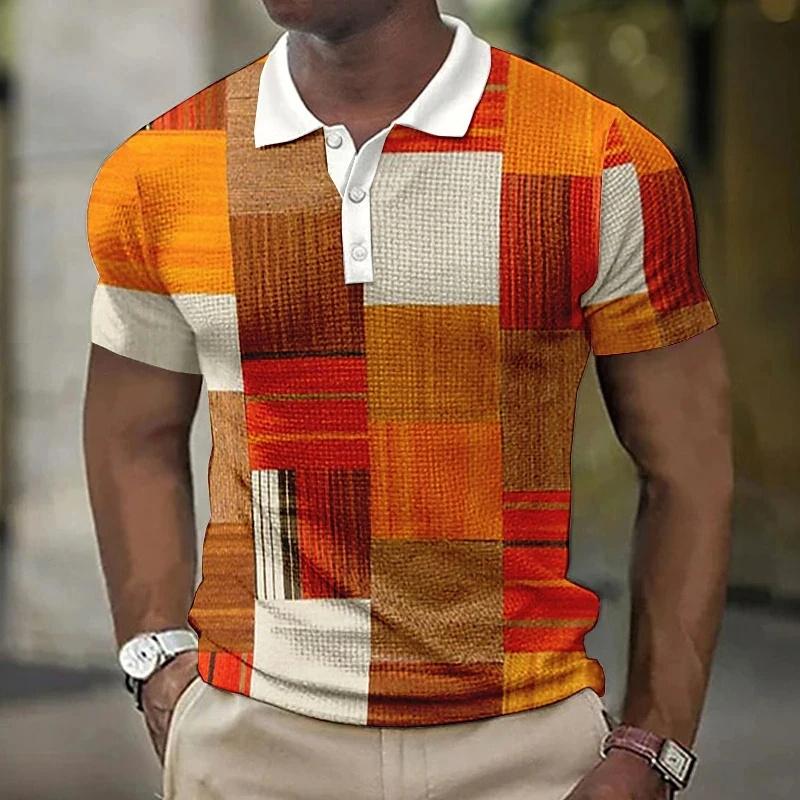Vintage Colorful Grid 3D Printed POLO Shirt Men's Casual Gentleman Short-sleeved Top Outdoor Casual Men's and Women's Polo Shirt