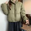 Women's Stand Collar Long Sleeve Cropped Puffer Jacket Loose Fit Casual Winter Warm Padded Coat